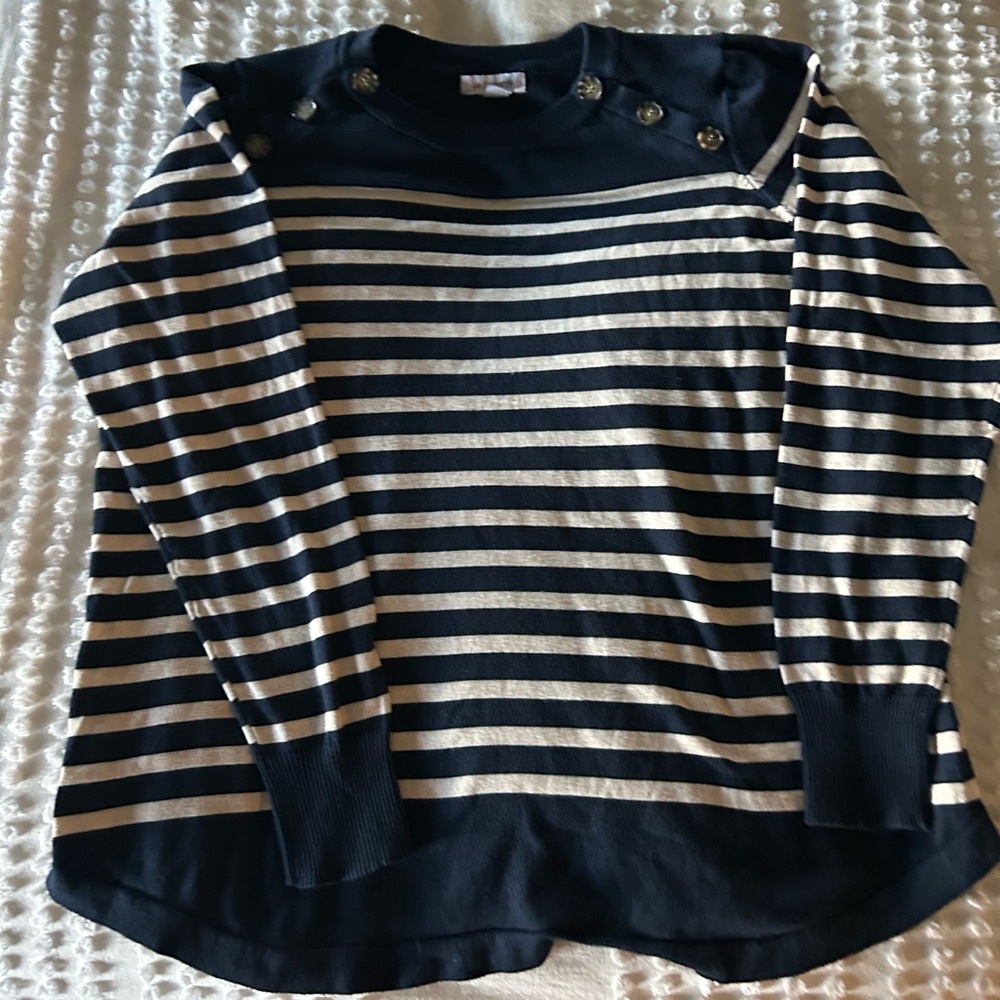 Liz Claiborne Navy and Cream Striped Knit Top